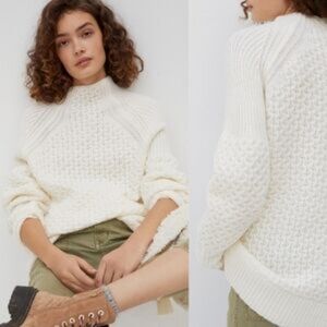 Anthropologie Ivory Textured Turtleneck Sweater